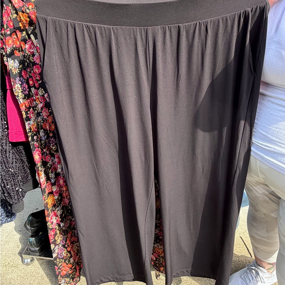 Plus Size Black Wide Leg Pull-On Pants